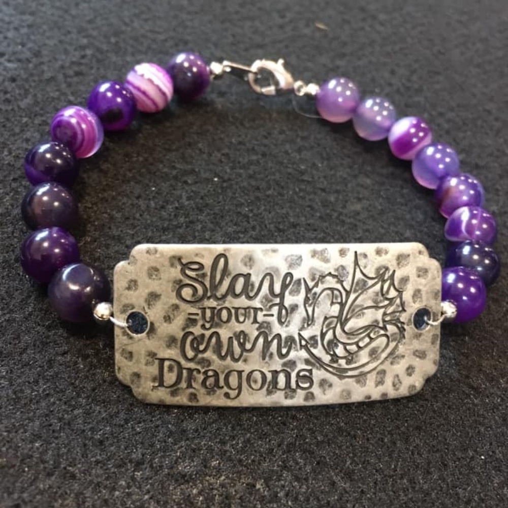 Purple Agate “Slay your own Dragons” bracelet”
